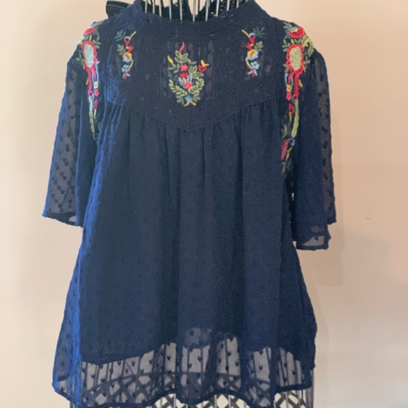 Free Generation LA - Blue -short sleeve Large Blouse - Picture 1 of 4